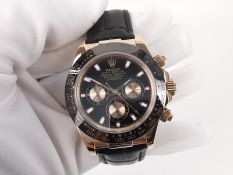 Rolex Daytona 116515 Rose Gold Black Dial Leather Strap